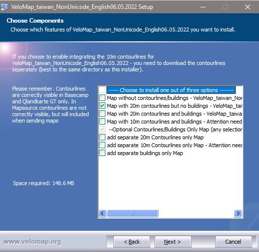 VeloMap Installer Options