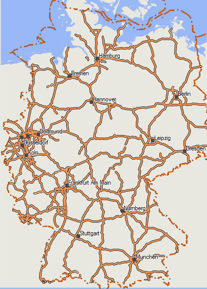 Overview Map Germany, 150km, Zoomlevel High