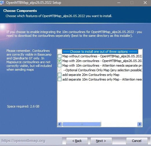 select contourlines options